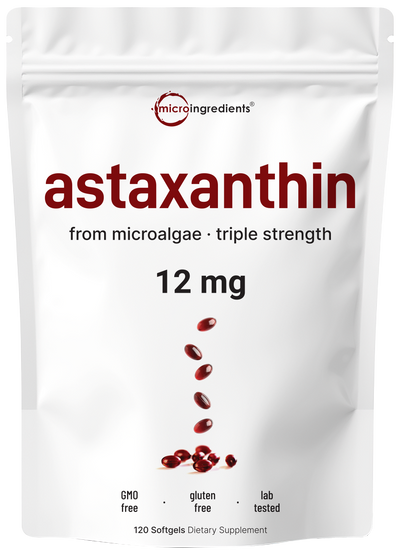 Micro Ingredients Astaxanthin 12mg, 120 softgels, tanning pills, Strength Carotenoids Skin Supplement w. 100% Natural Astaxanthin from MicroAlgae