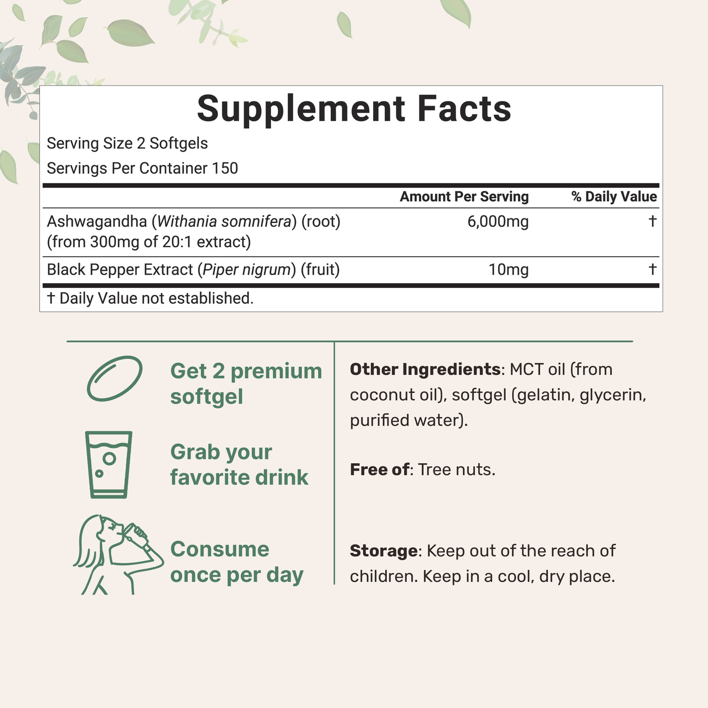 Micro Ingredients Ashwagandha Supplements 6,000mg Per Serving | 300 Coconut MCT Oil Softgels