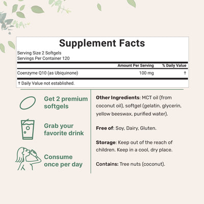 CoQ10 100mg Per Serving | 240 Softgels made with Coconut MCT Oil