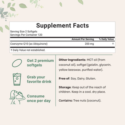 Micro Ingredients CoQ10 100mg/200mg Per Serving | 240 Softgels made with Coconut MCT Oil