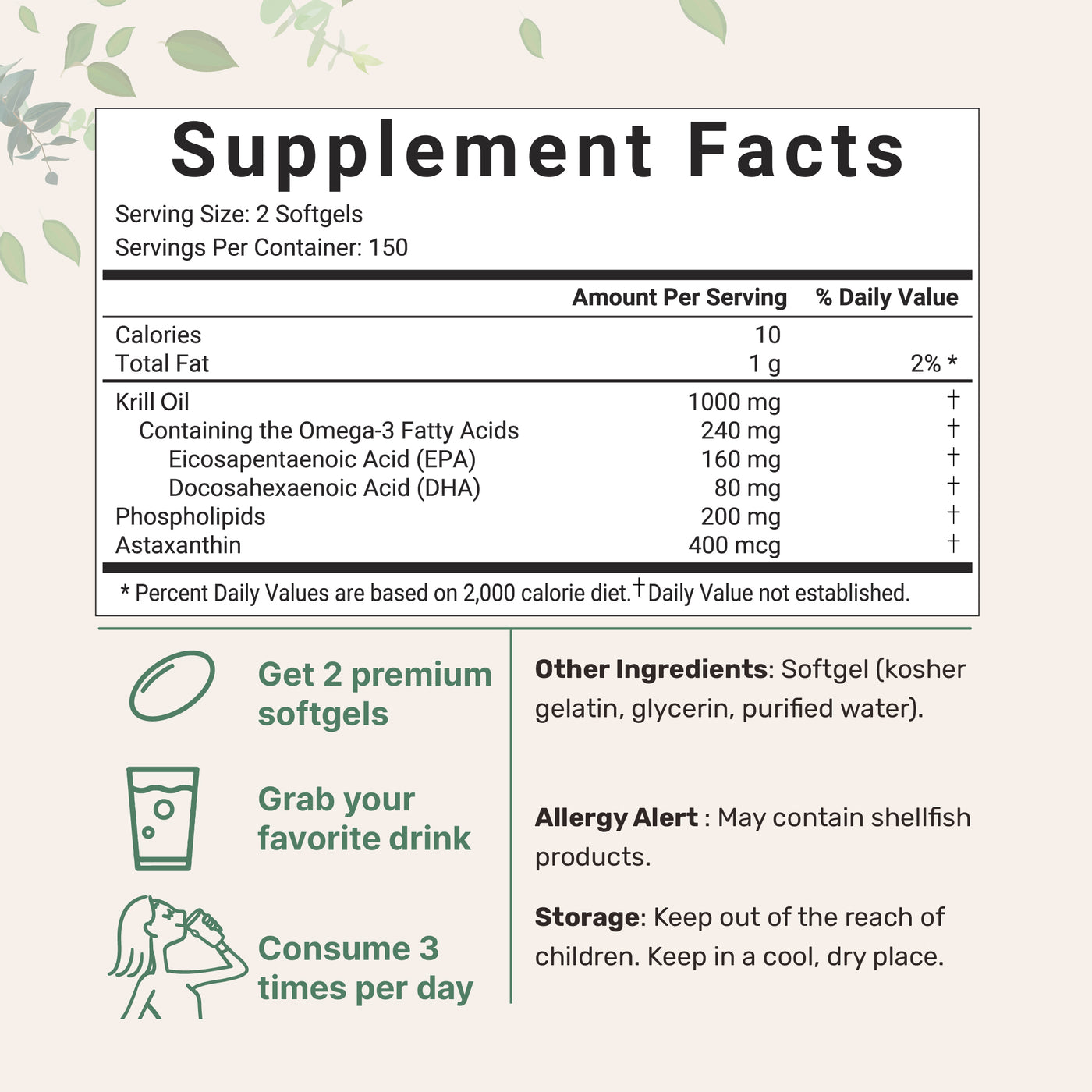 Micro Ingredients Antarctic Krill Oil with Omega 3- 300 softgels