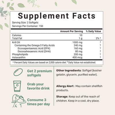 Micro Ingredients Antarctic Krill Oil with Omega 3- 300 softgels