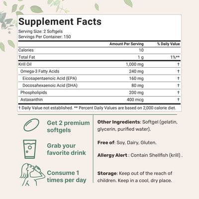 Micro Ingredients Antarctic Krill Oil with Omega 3- 300 softgels