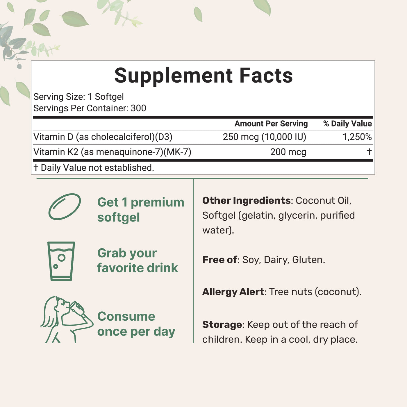 Micro Ingredients Vitamin D3 K2 Supplement Softgels