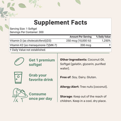 Micro Ingredients Vitamin D3 K2 Supplement Softgels