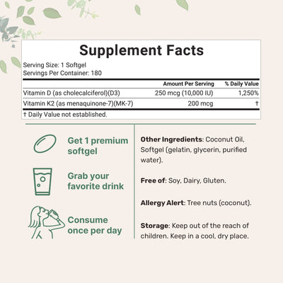 Micro Ingredients Vitamin D3 K2 Supplement Softgels