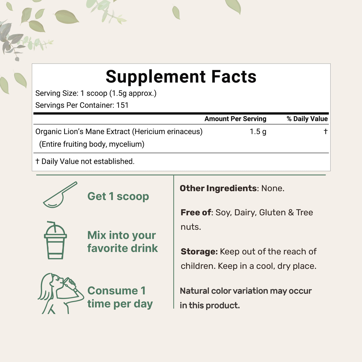 Micro Ingredients Organic Lions Mane Mushroom Supplement Powder