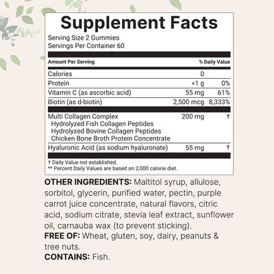 Micro Ingredients Multi Collagen Peptides Gummy, 120 Counts | Sugar Free, Natural Flavored - Hydrolyzed Collagen Peptides with Biotin, Hyaluronic Acid and Vitamin C