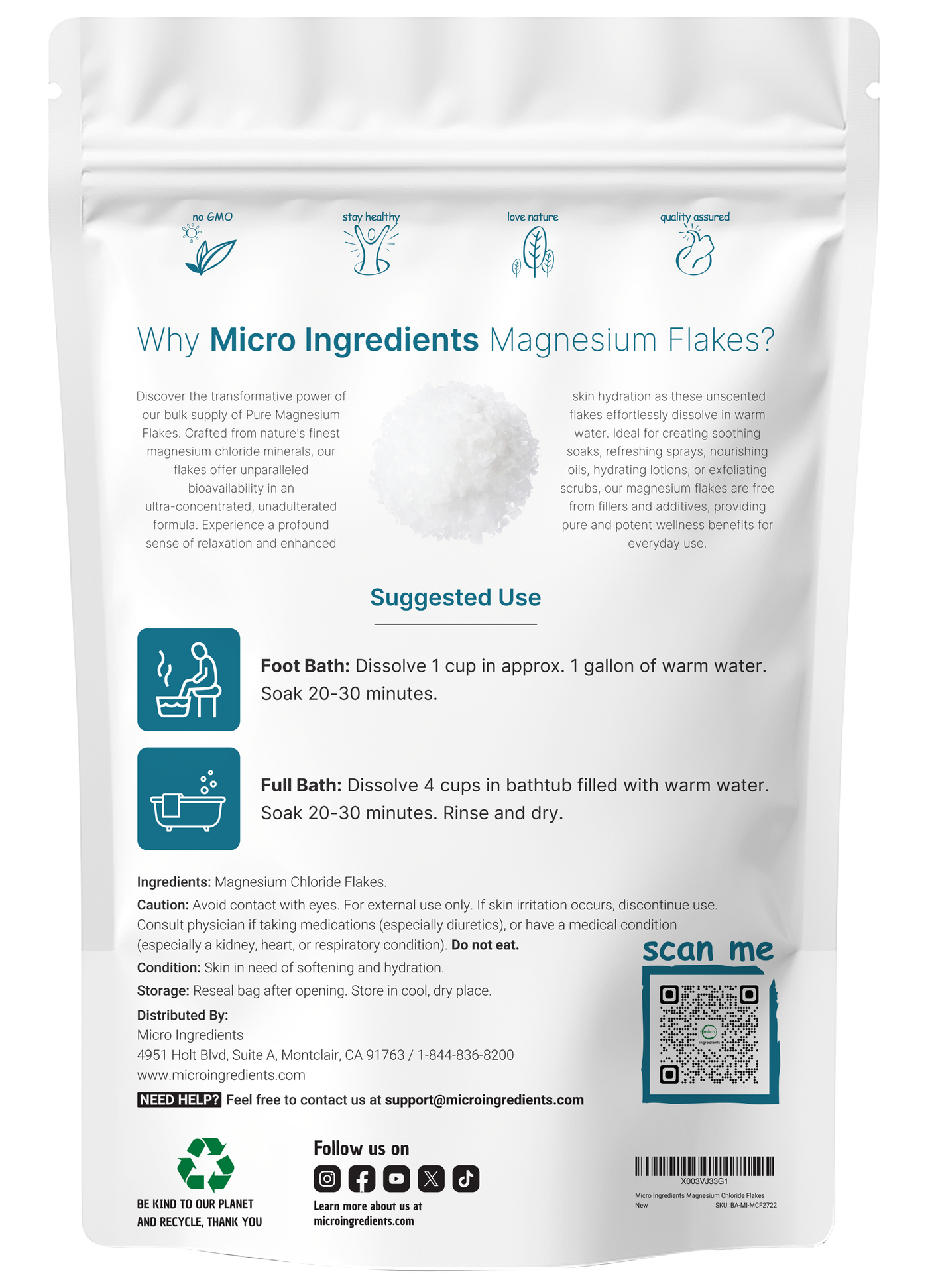 Micro Ingredients Pure Magnesium Bath Flakes 6lb