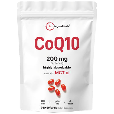 Micro Ingredients CoQ10 100mg/200mg Per Serving | 240 Softgels made with Coconut MCT Oil