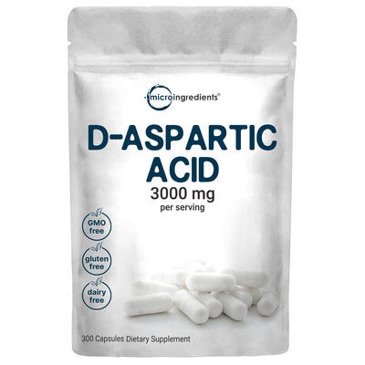 Micro Ingredients D-Aspartic Acid DAA Capsules, 300 counts