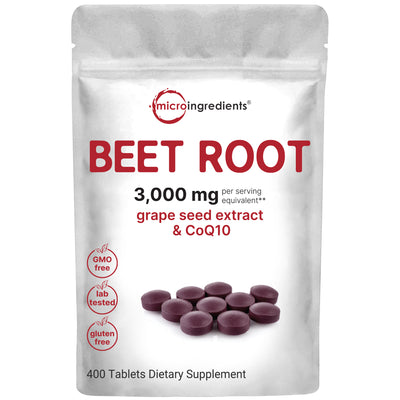 Micro Ingredients Beet Root 3,000mg with Grape Seed Extract & CoQ10, 400 Tablets