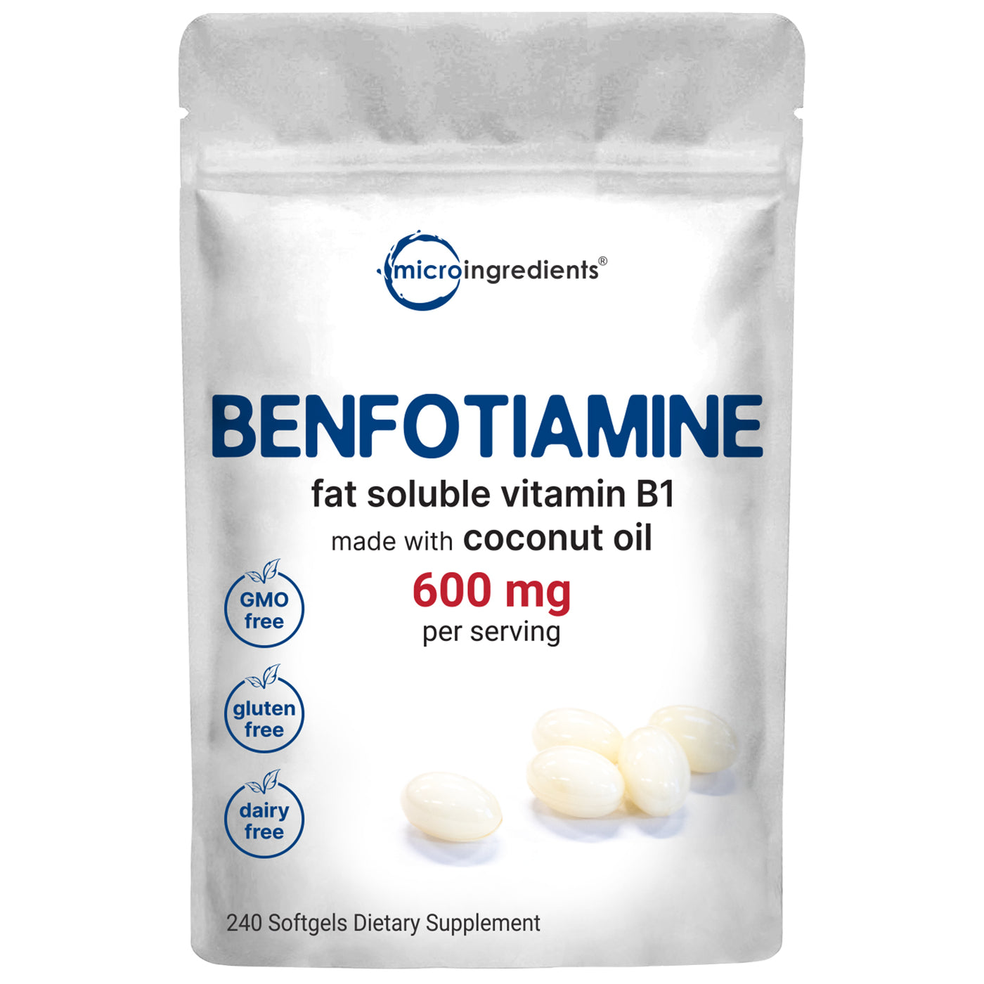 Micro Ingredients Vitamin B1 Benfotiamine, 240 Coconut Oil Softgels