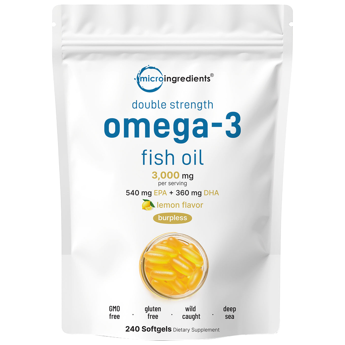 Micro Ingredients Omega 3 Fish Oil Supplements 3,000mg Per Serving, 240 Softgels