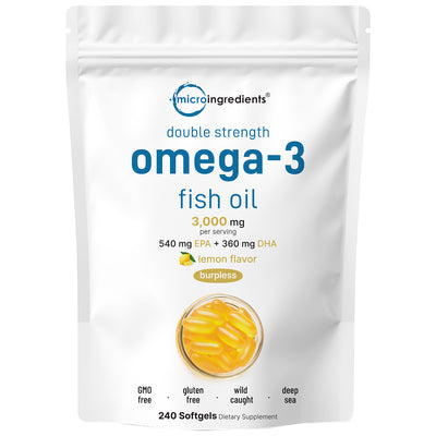 Micro Ingredients Omega 3 Fish Oil Supplements 3,000mg Per Serving, 240 Softgels