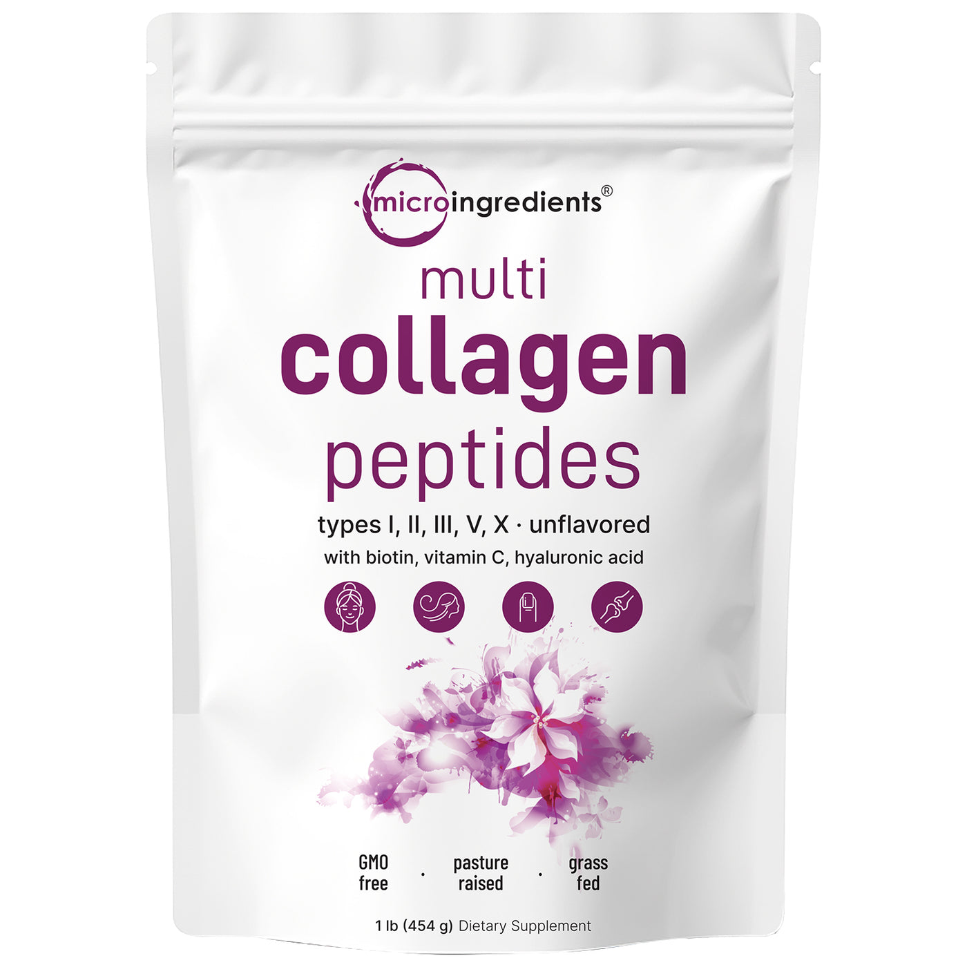 Micro Ingredients Multi Collagen Peptides Powder - Hydrolyzed Protein Peptides (Type I,II,III,V,X) with Hyaluronic Acid, Biotin & Vitamin C Unflavored