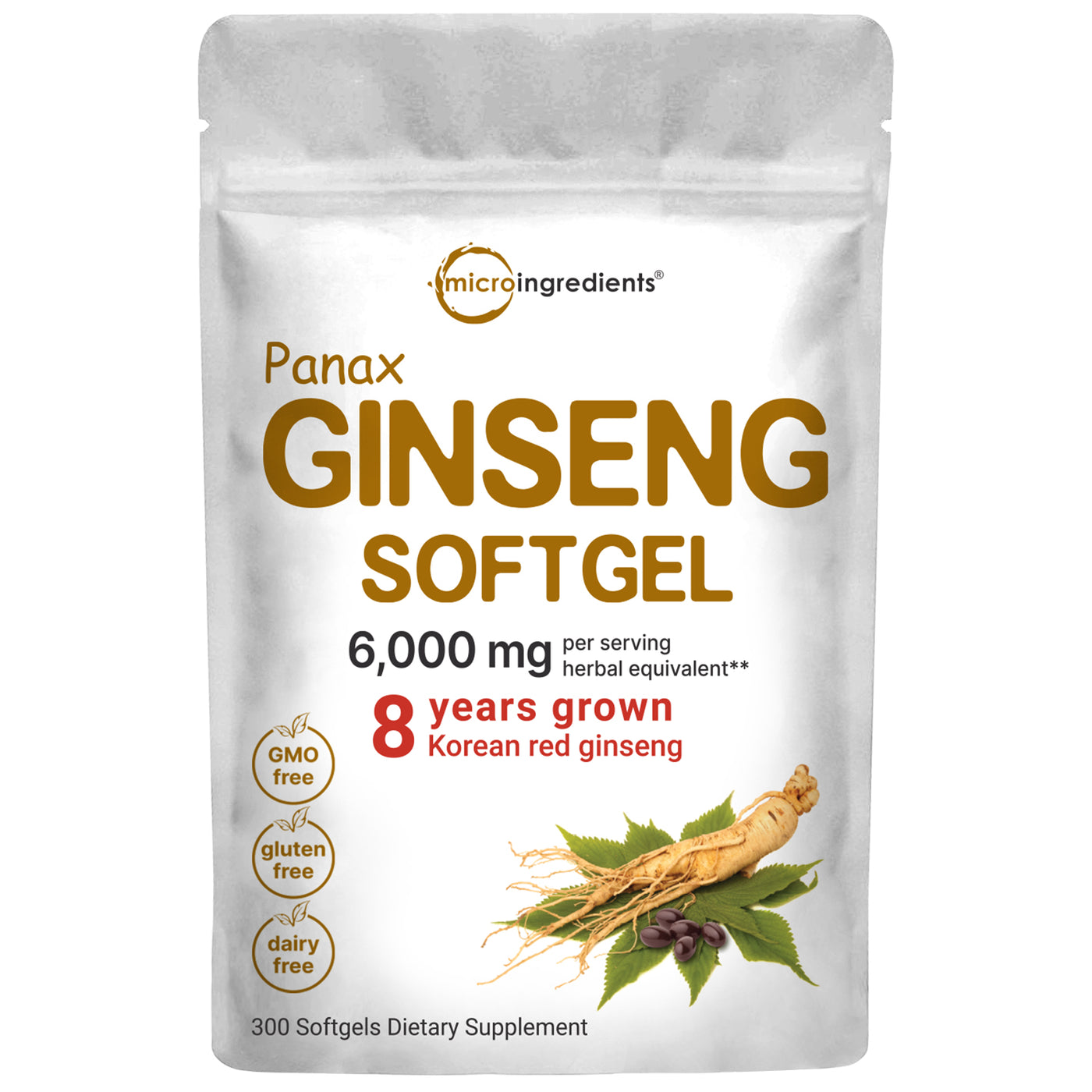 Micro Ingredients Red Panax Ginseng Supplement 6,000mg Per Serving, 300 Softgels