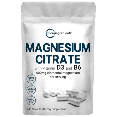 Micro Ingredients Magnesium Citrate with Vitamin D3 & B6, 240 capsules