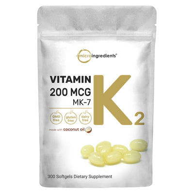 Micro Ingredients Vitamin K2 MK-7 Supplement, 200 mcg Per Serving, 300 Coconut Oil Softgles