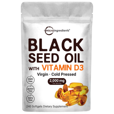 Micro Ingredients Black Seed Oil with Vitamin D3, 240 softgels