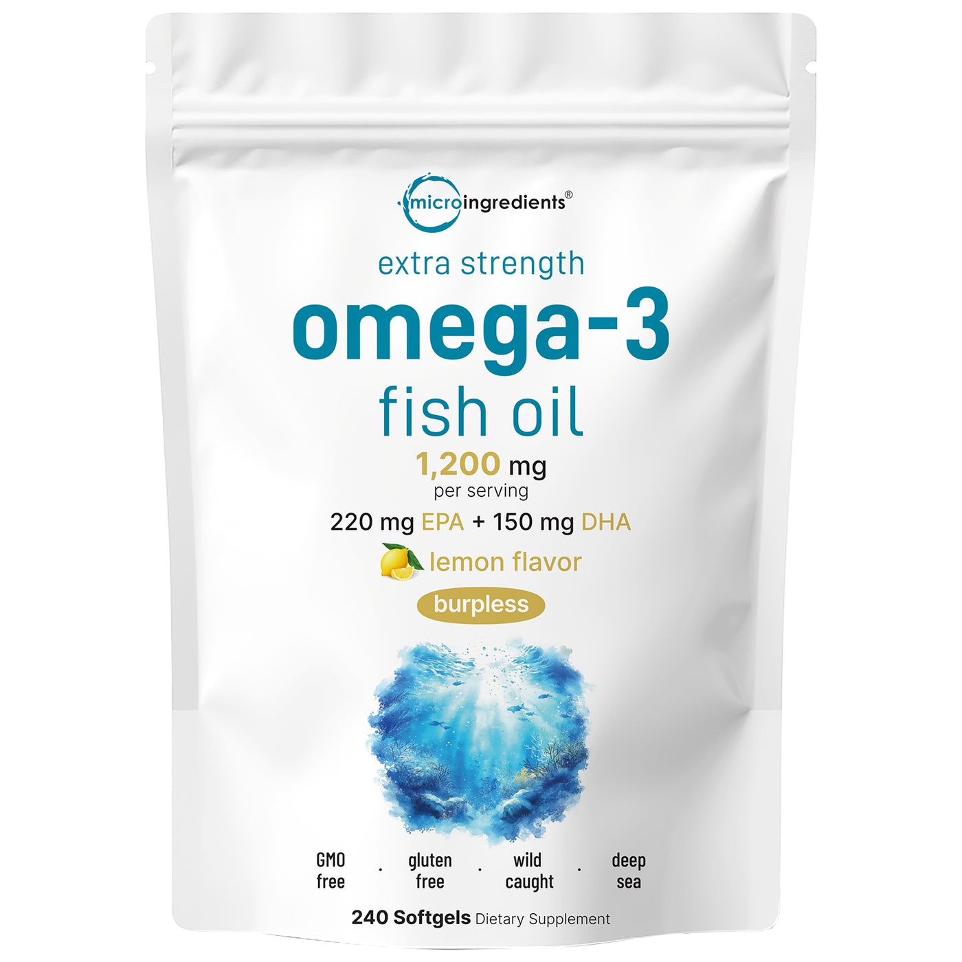 Micro Ingredients Extra Strength Omega 3 Fish Oil Supplements 1,200mg Per Serving, 240 Softgels