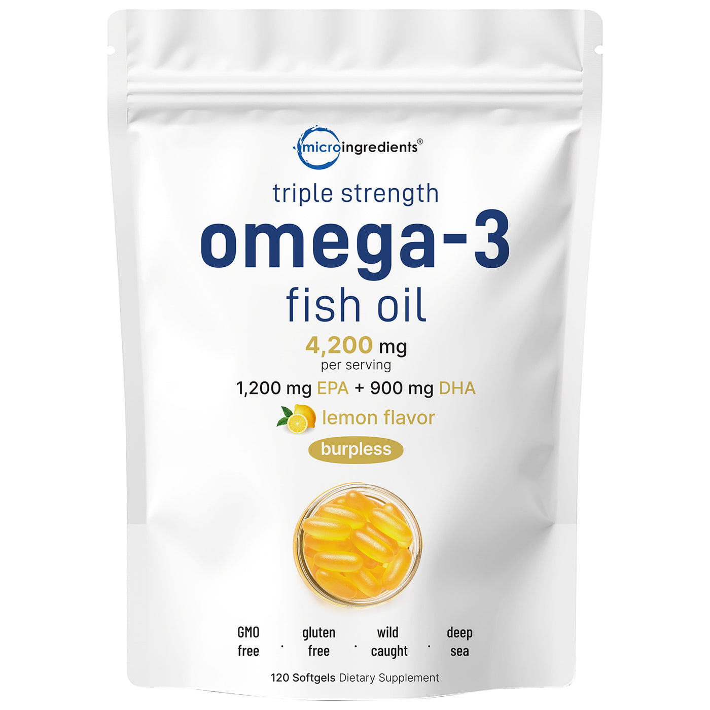 Micro Ingredients Triple Strength Omega 3 Fish Oil Supplements 4200mg Per Serving