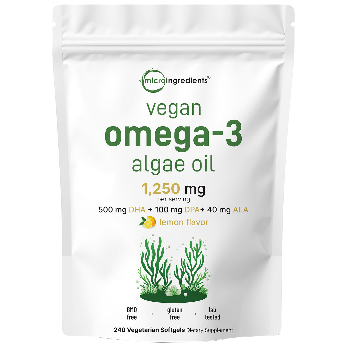 Micro Ingredients Vegan Omega 3 Algae Oil Supplement 1,250 mg Per Serving