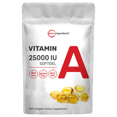 Micro Ingredients Vitamin A Softgels – 25,000 IU with Virgin Coconut Oil