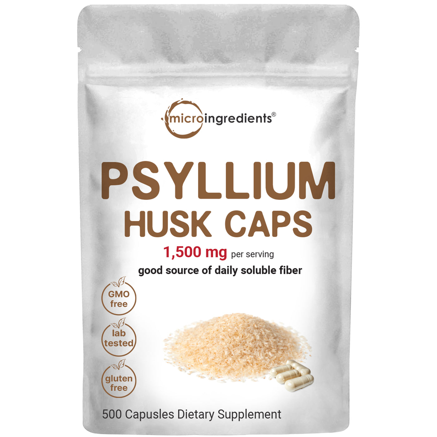 Psyllium Husk Caps 1,500mg, 500 Capsules | Daily Soluble Fiber Supplement